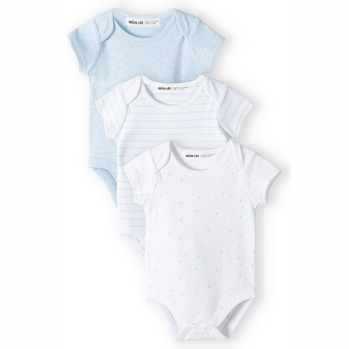 Minoti 3-pack rompertje jongens baby - 100% katoen - lichtblauw