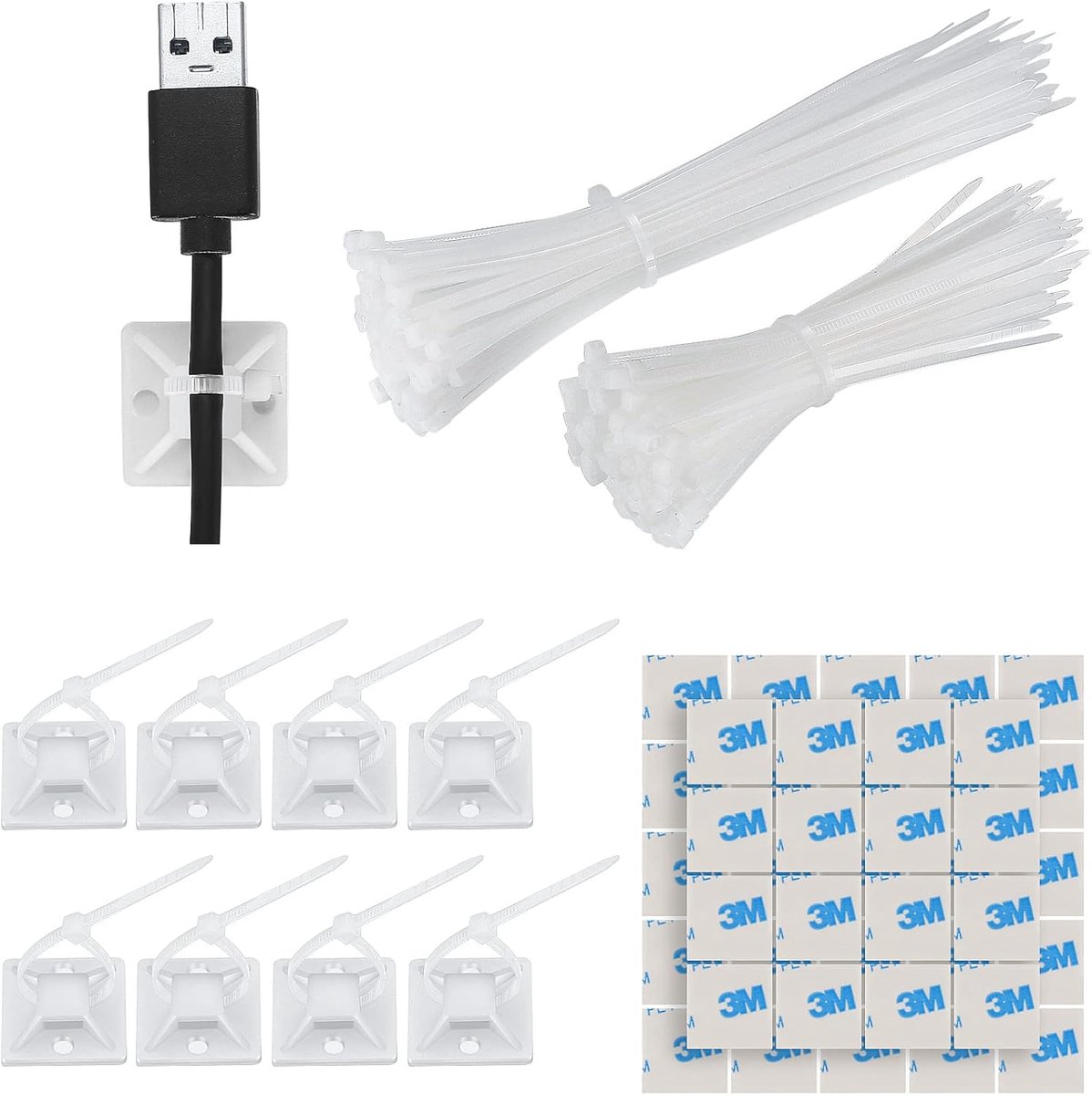 Kabelbinders 200 stuks - 2 maten - Zelfklevende kabelclips - Ideaal voor thuis en kantoor - ShopVlot