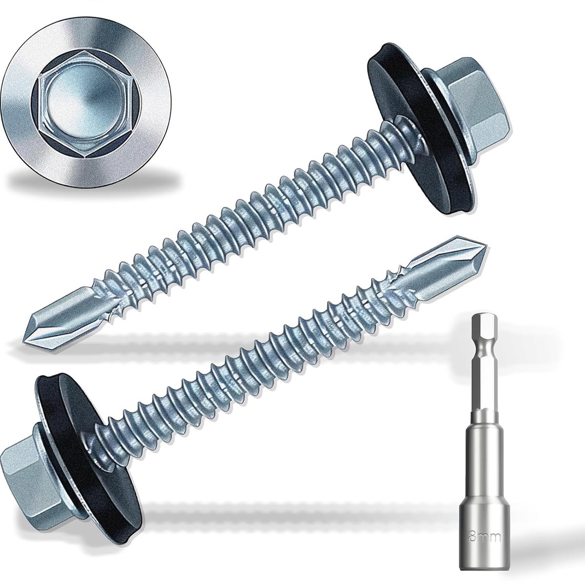 dakschroeven met zeskantige kop, zelfborende dakschroeven met rubberen afdichtring. Met binnenzeskant, zinkplaat (4,8 x 38 mm (60 stuks)