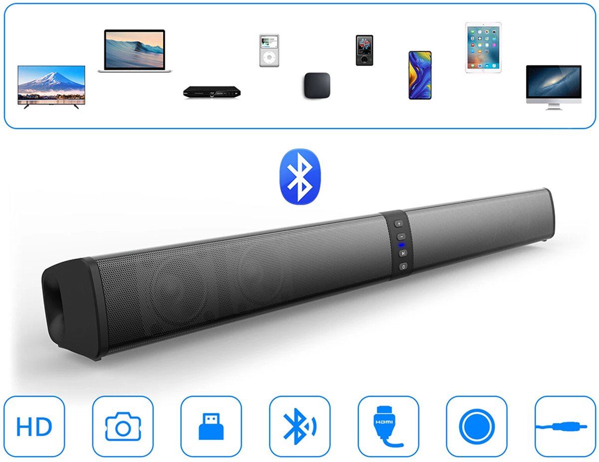 Ruijingsky Bluetooth-soundbar - Afneembare soundbar - Met 3D-surroundgeluid en subwoofer thumbnail 4