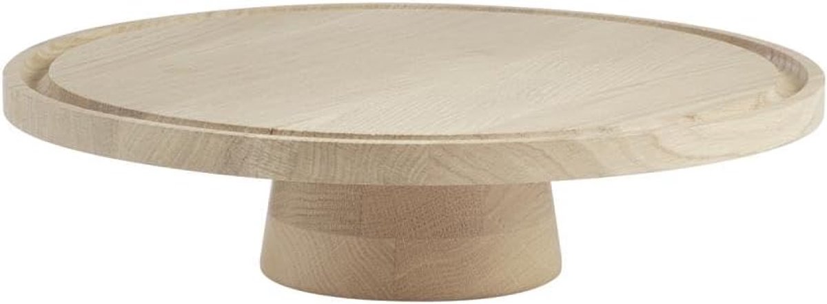 14095 Serveerschaal en taartplateau VALO - geolied eikenhout, Ø 32 cm, H: 8,5 cm, voet