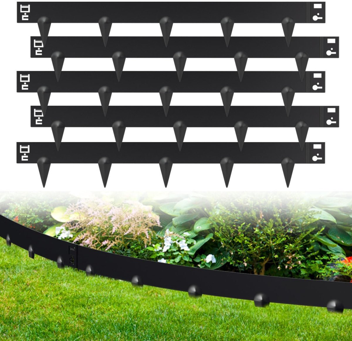 metaal, verzinkt, gazonrand, maaikank, metaal met doornen, 5 m, 10 m, 15 m, 20 m, 25 m, 30 m, 35 m, 40 m, 45 m, 50 m, gazonrand, metaal, kan voor tuin, zwart (lengte 45 m - hoogte