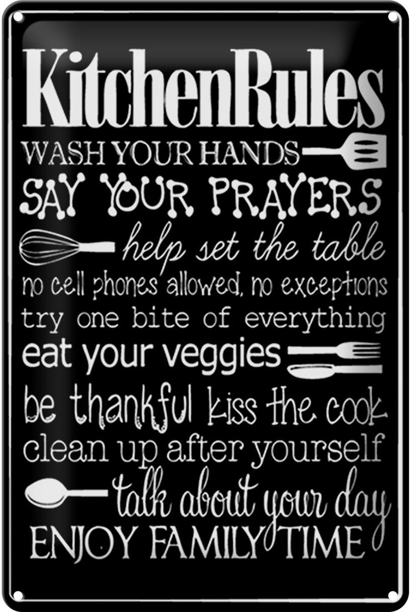 Blechschild Spruch 20x30cm Kitchen Rules wash your hands