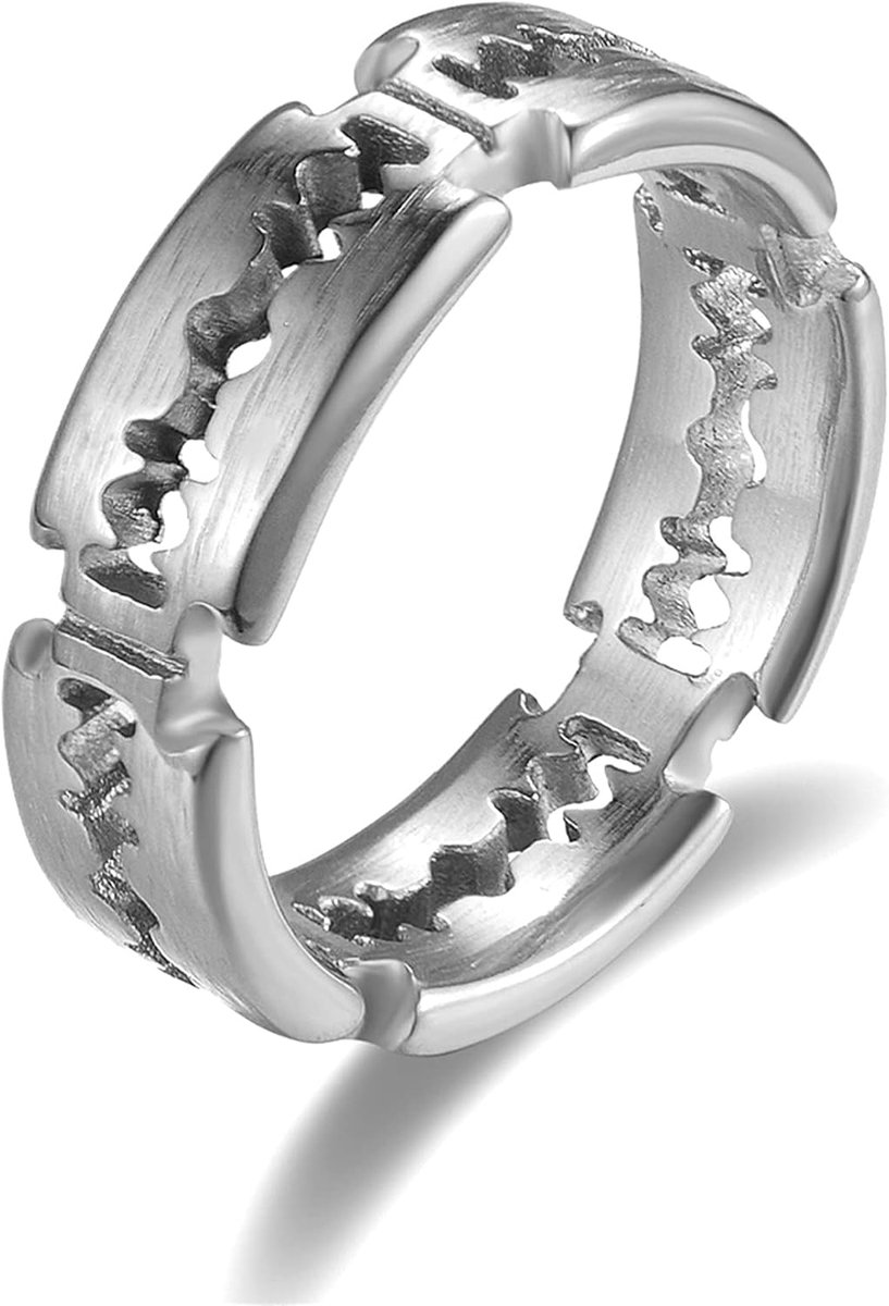 Ronde punkring voor heren, roestvrij staal, kleur: zilver/goud/zwart