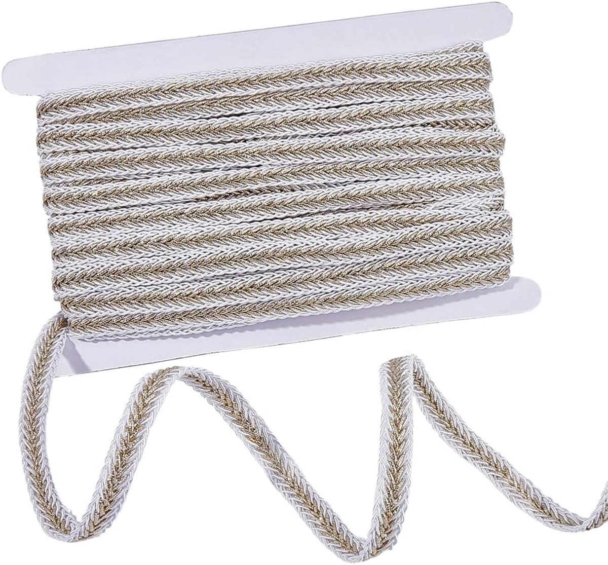 13,7m Koordband Rand 12mm Breed Polyster Decoratief Wit Naai Rand met Goud Centrum Gevlochten Lint Bekleding Versiering voor Kleding Kostuum Jurken Maken DIY Handwerk Projecten