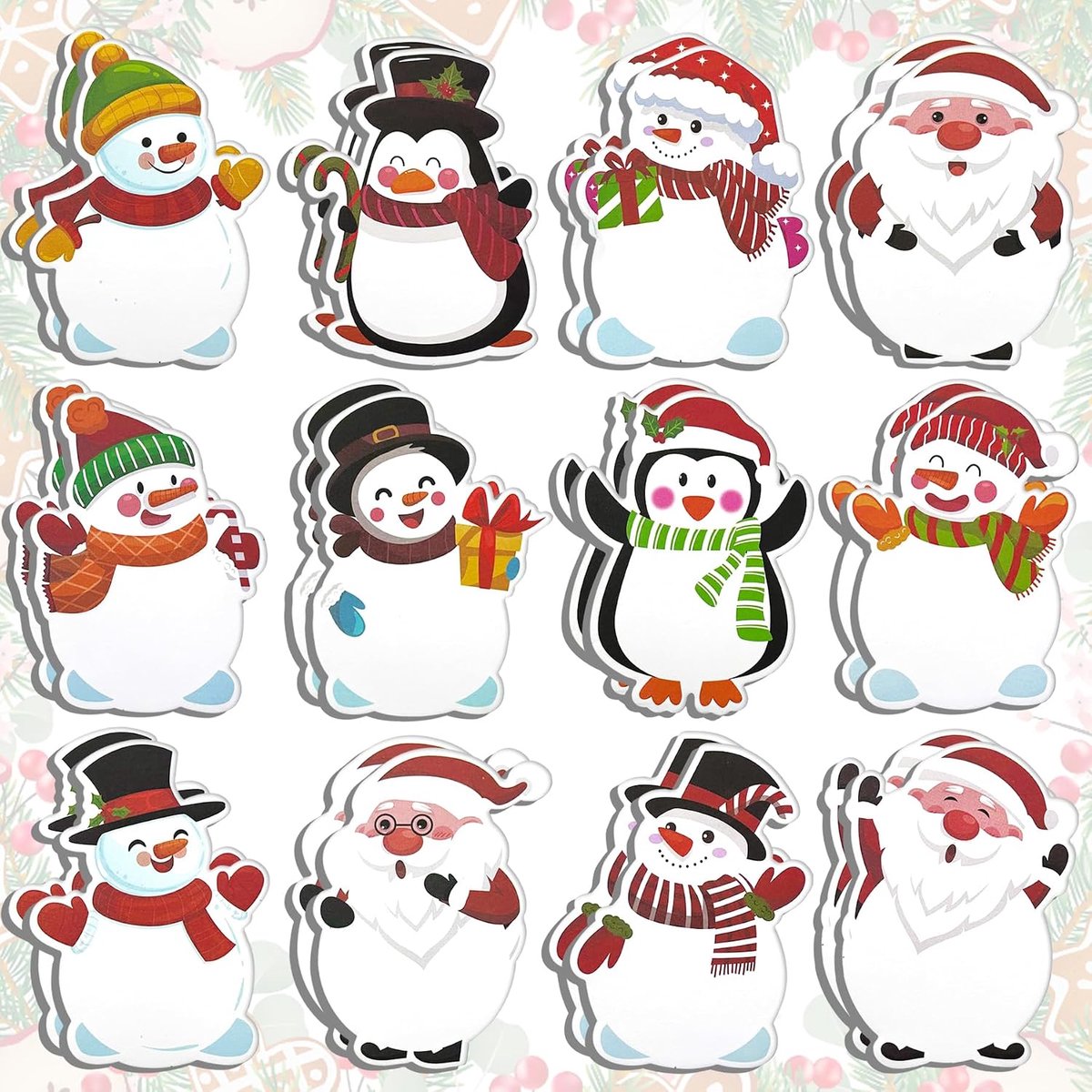 Kerststickers, 24 stuks, 480 vellen stickers voor Kerstmis, kerstnotities, kerstnotities, kerststickers, zelfklevende notities voor kinderen Kerstmis