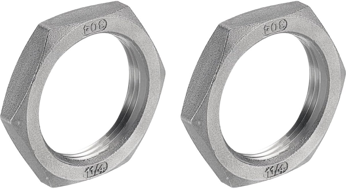 2 stuks buisschroefverbinding zeskant borgmoer 304 roestvrij staal zeskantmoer 1 1/4 inch binnendraad (DN32) voor vaste hydraulische waterbezem en wagenreiniging