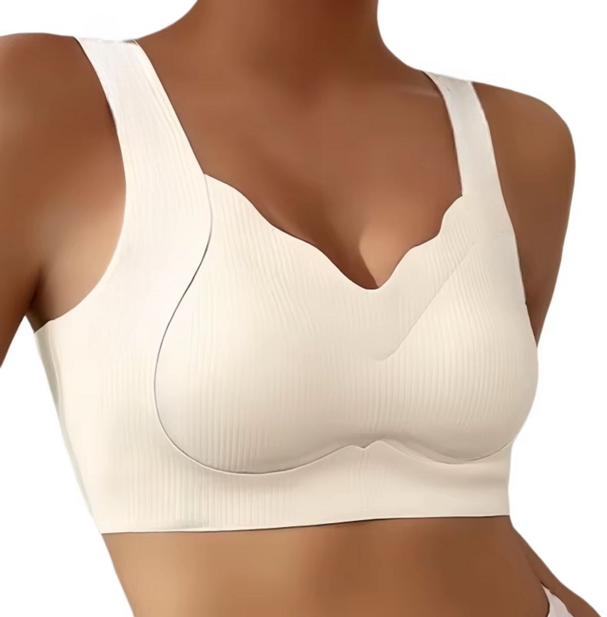 Dames BH Zonder Beugel – Geribbelde Push-Up BH, Naadloze Comfort BH met Brede Band, Grote Maten Lingerie voor Dagelijks Gebruik - Ivory - Maat XXL