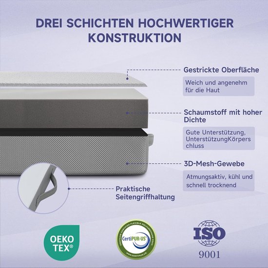 Vouwmatras - Opvouwbare matras Schuimmatras - Logeerbed Creëren - Hoge Dichtheid Schuim - 120 x 195 x 10 cm — afbeelding 2