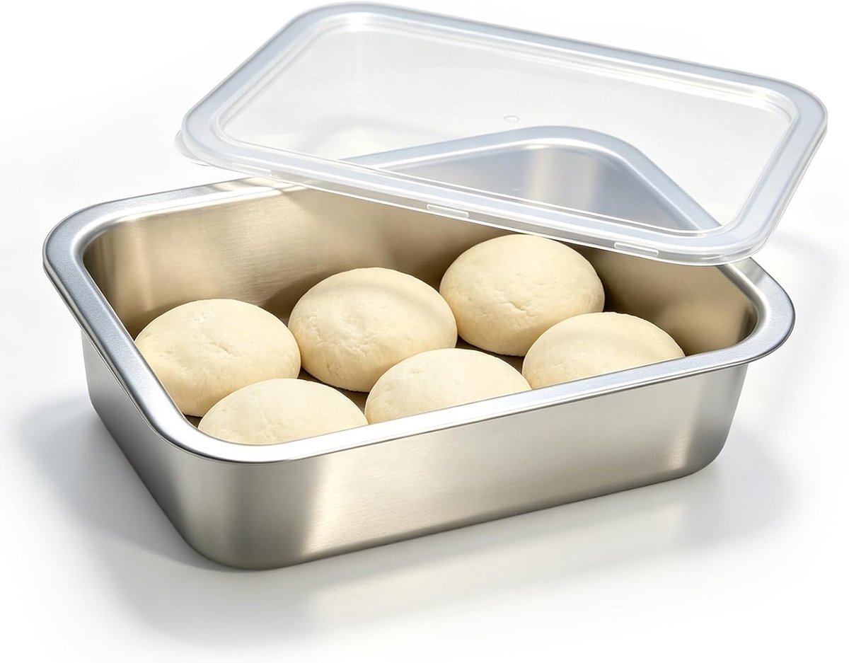 Pizzaballenbox met deksel, roestvrij staal, pizzadeegbox, multifunctionele deegbox voor zuurdeeg, cake, brood, fruit, salade, vlees (36 x 27 x 10 cm, 9 liter)