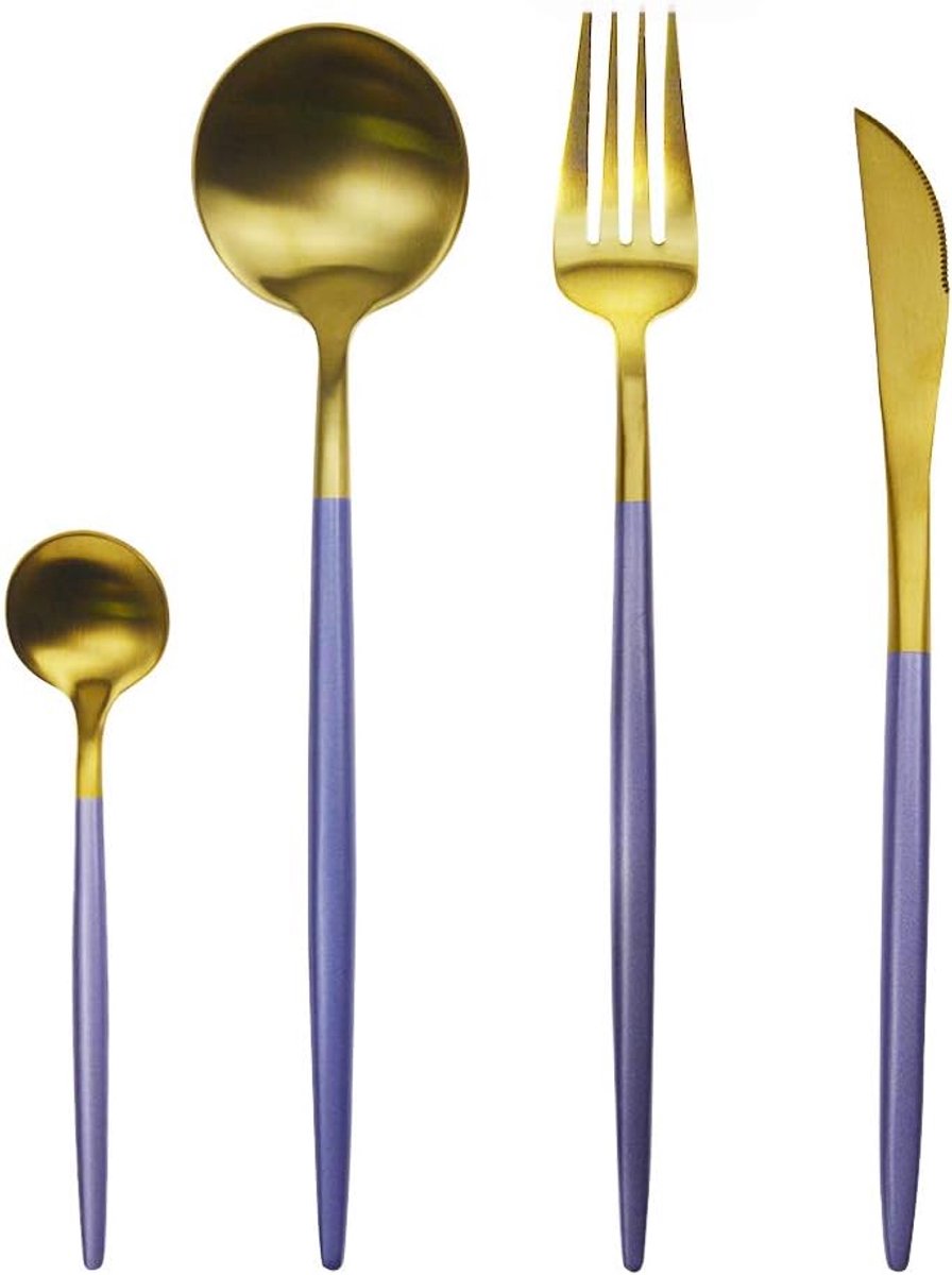 Bestek Set, Flatware Set,4-delige RVS Serviesets High-Grade Dinnerware Set, Ideaal voor Thuis Bruiloft Festival Feest, Vaatwasser Veilig, Service voor 1 (Paars+Goud)