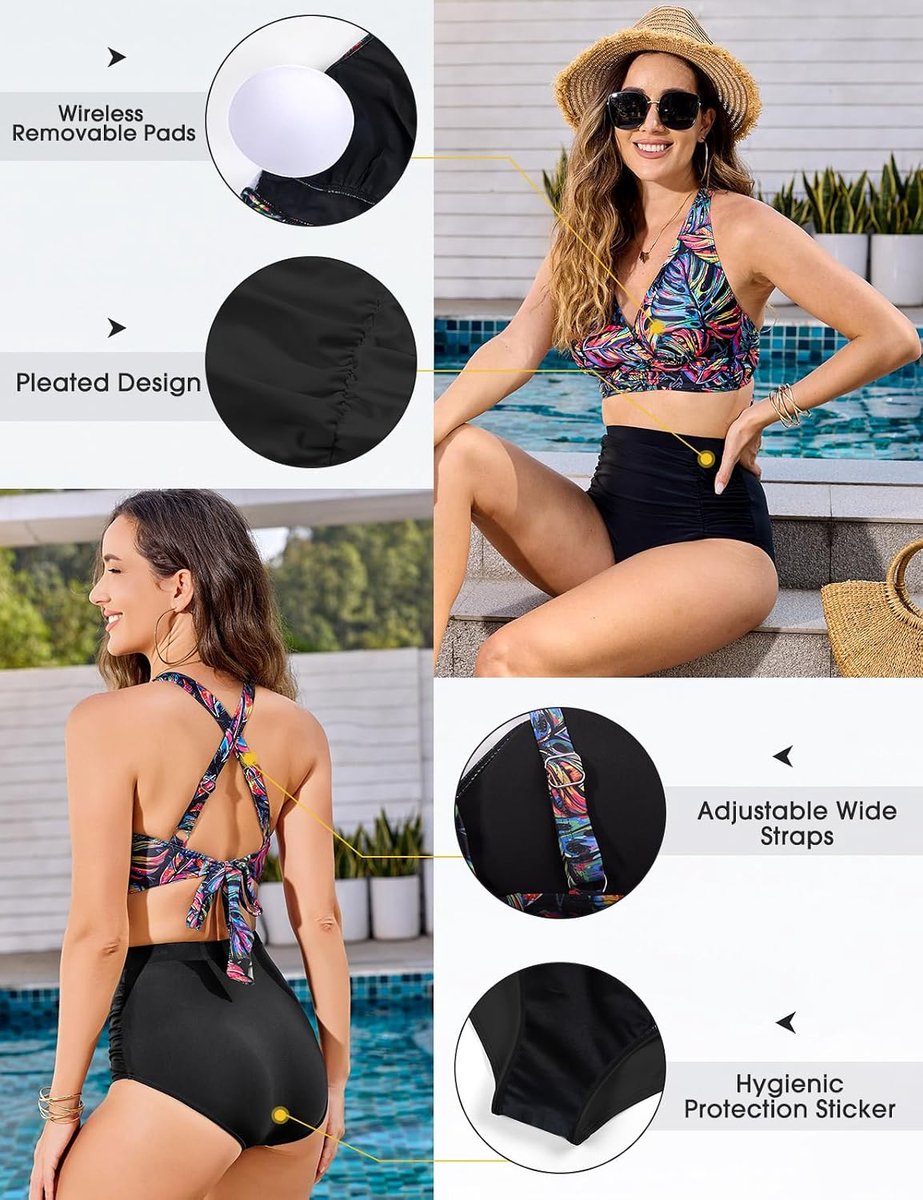Tweedelig badpak voor dames, bikinitop, gekruiste slips met hoge taille en ruches, bikiniset push-up voor dames, badpakken S-XXL