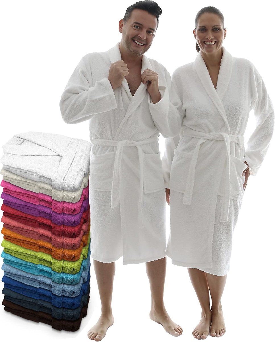 Uniseks badjas voor dames en heren, 100% Amerikaanse badstof, 400 g, met riem, tassen, douche, zachte ochtendjas, handdoek