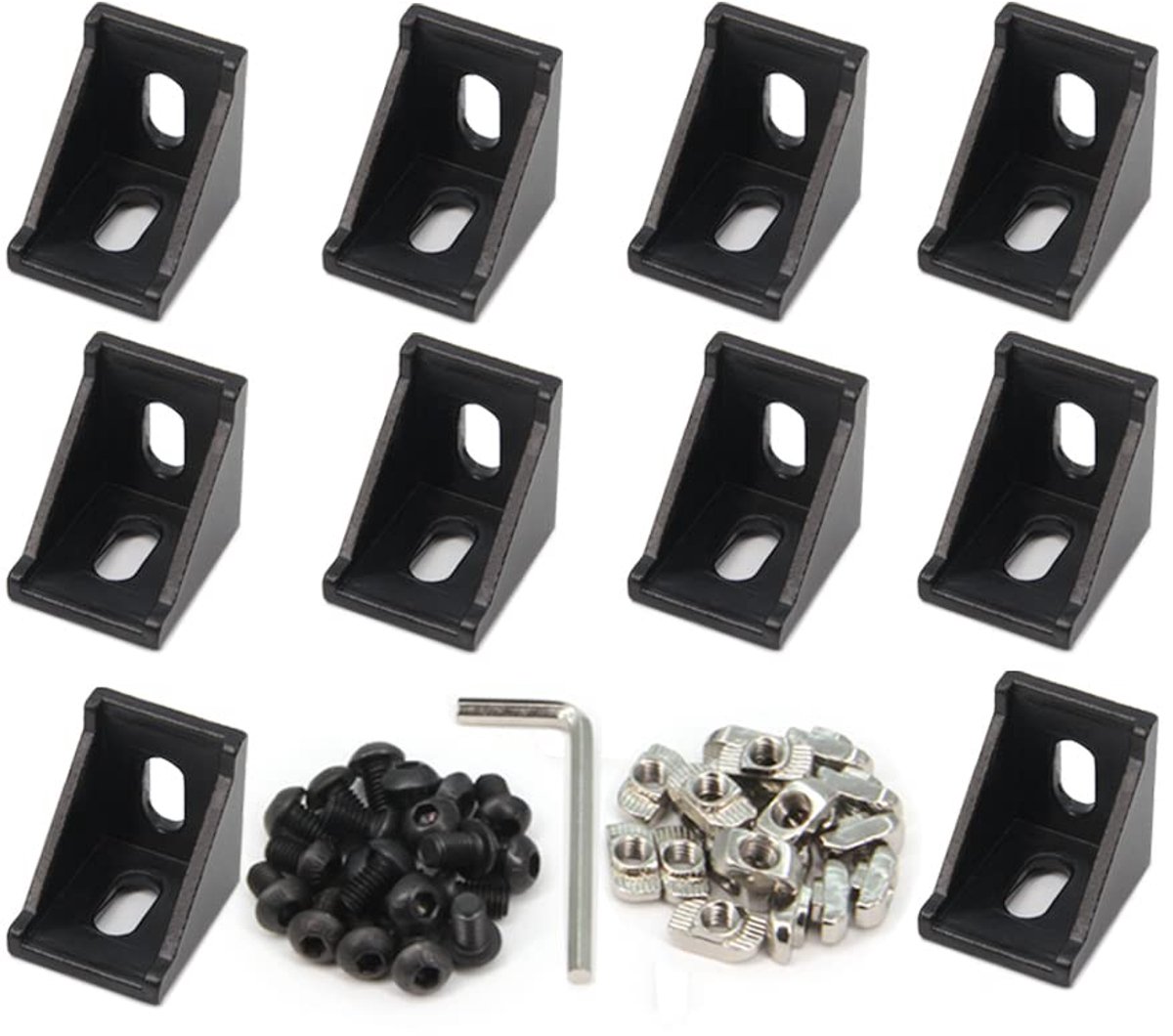 10 stuks geëxtrudeerd aluminiumprofiel 3030 hoekbeugel rechthoekig met schroeven voor 8 mm sleuf aluminium extrusieprofiel serie 3030 (3030-Zwart-10 met schroeven)