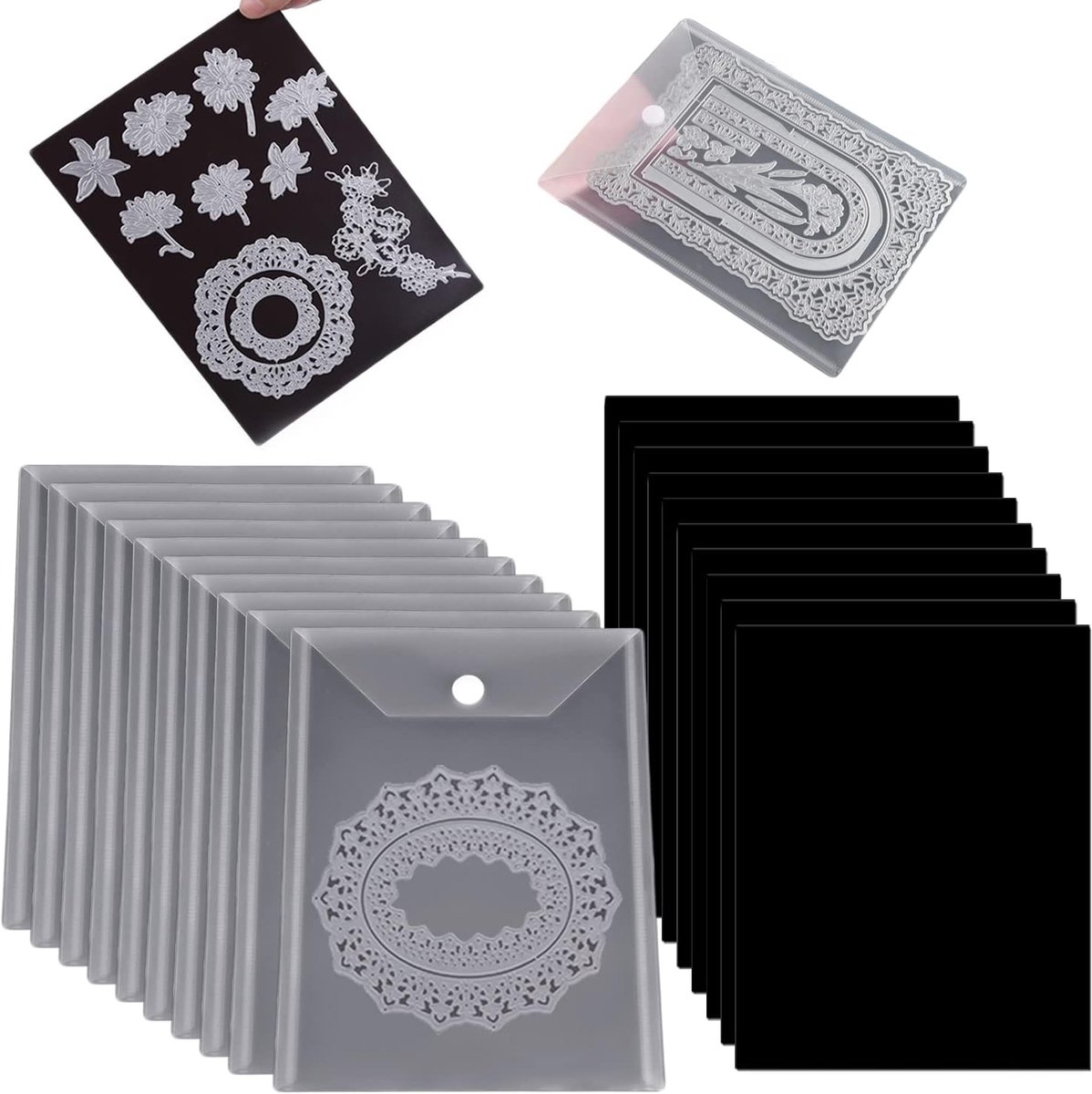10 stuks 17,8 x 23,9 cm transparante kunststof enveloppen en 10 stuks zachte rubberen magneetvellen voor stansvormen sjablonen knutselen, stansvormen, stempels, opbergsets