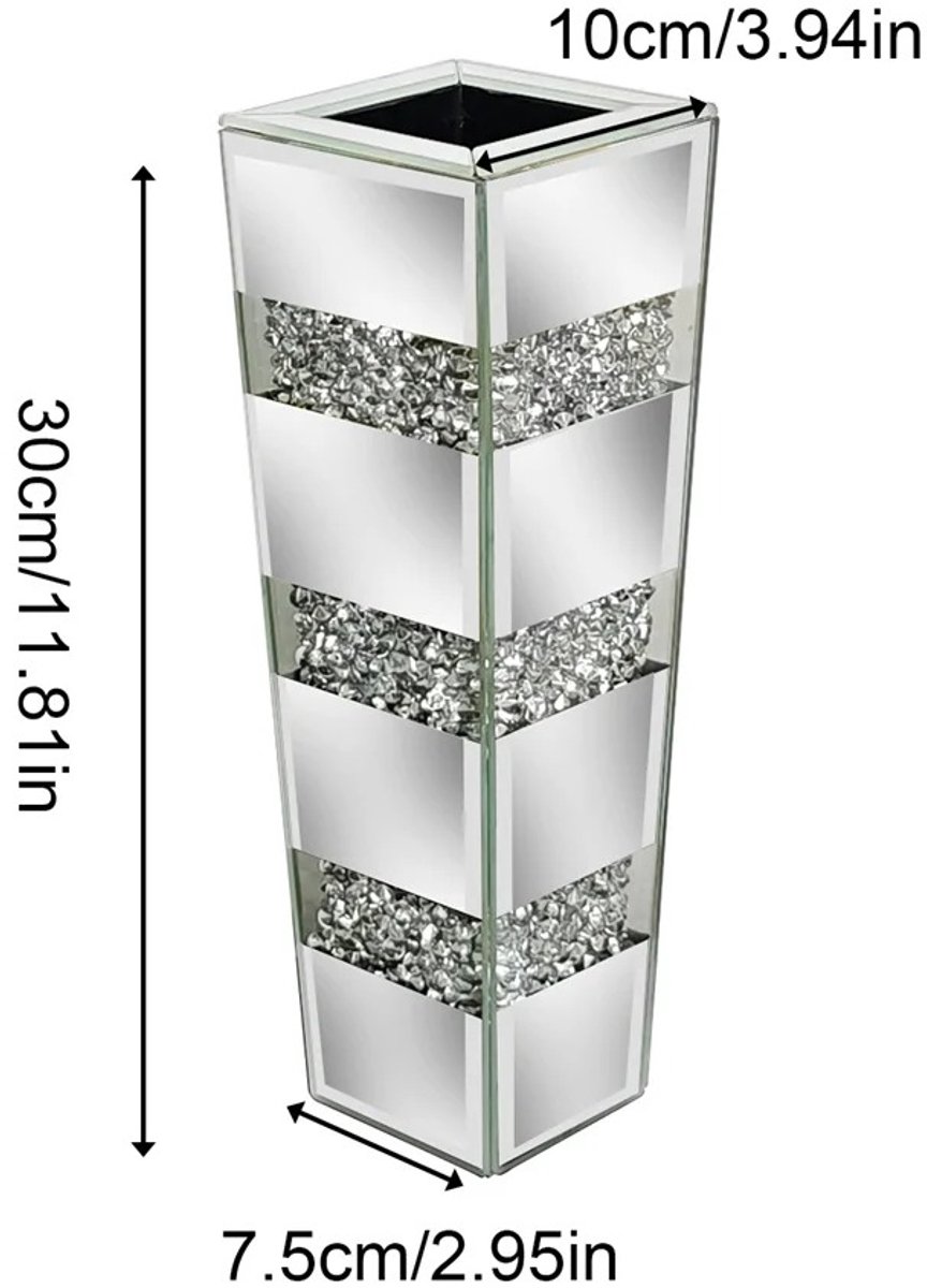 NextNovaDeals Kunst Bloemen vaas - Bloempot - Bloempotten voor binnen - Vazen - Kristal zilveren - Staand - Bloemstuk - 30cmx10cm