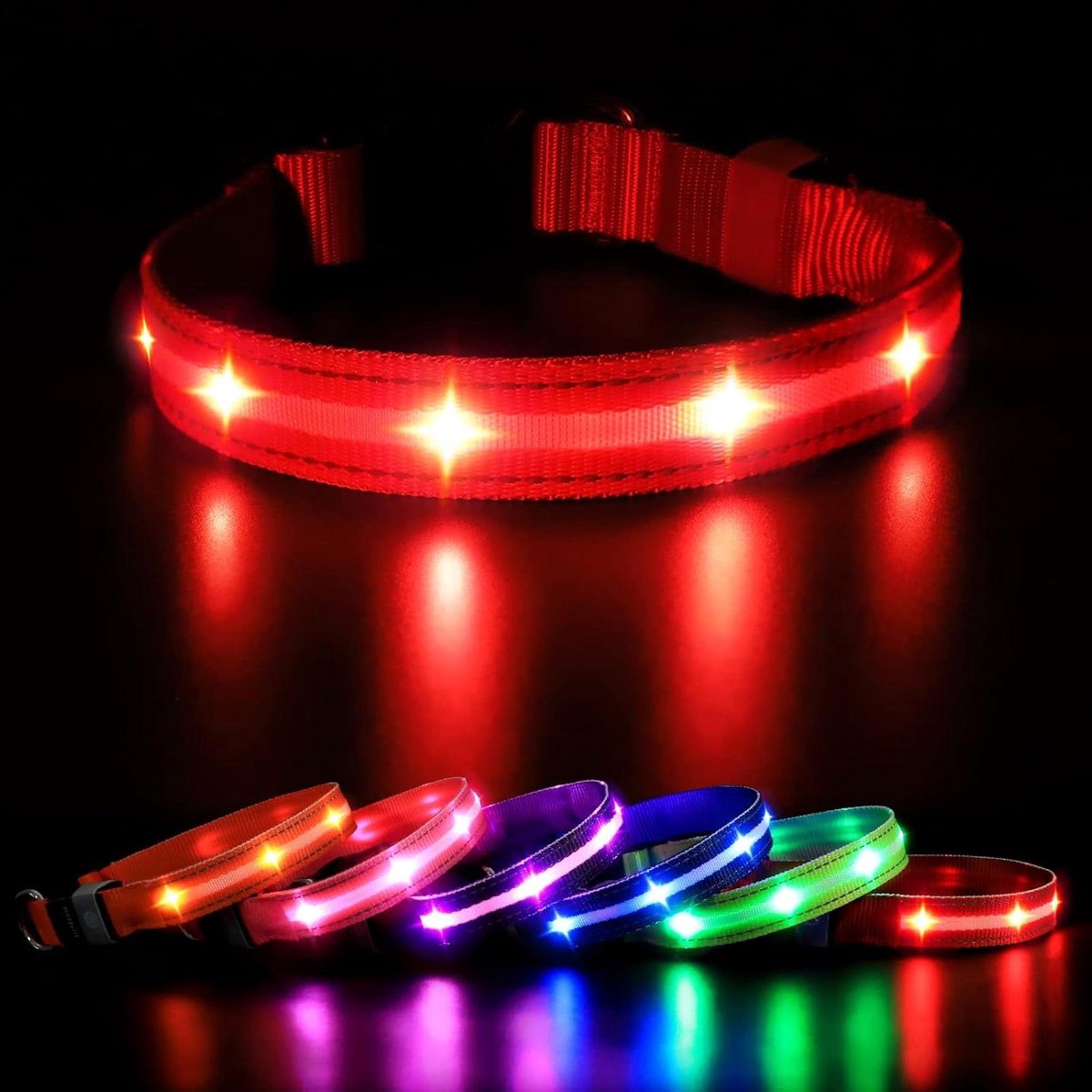 Hondenlijn Verlichting - Veiligheidshalsband - Zichtbaar in Donker - Oplaadbaar Waterdicht - Maat L 60cm - Rood