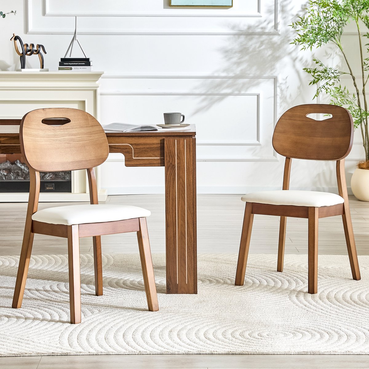 Eetkamerstoelen - Set van 2 - Gestoffeerde Stoel - Keukenstoel - Woonkamerstoel - Stoel voor Eetkamer en Keuken - Walnoot