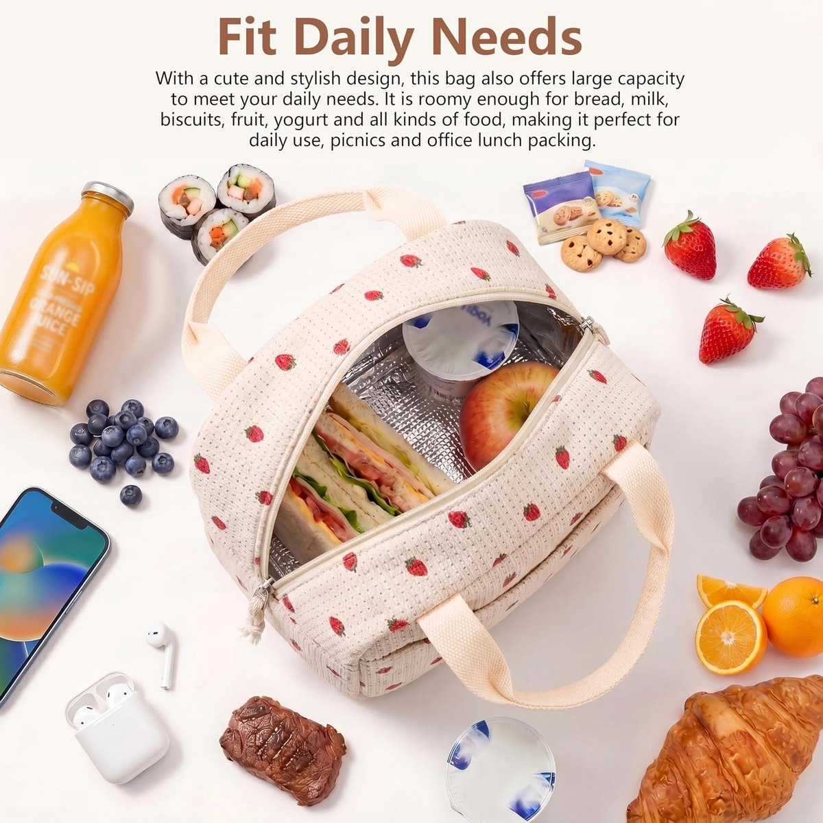 Hergebruikbare lekvrije lunchtrommel - schattige corduroy thermolunchtas, grote capaciteit herbruikbare geïsoleerde koeltas, geschikt voor werk, reizen, strand of picknick — cadeau in Cadeau-ideeën - foto 6