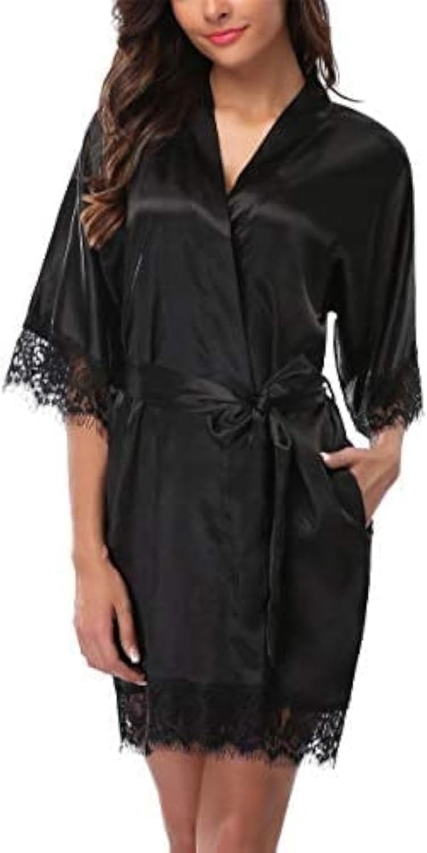 ochtendjas badjas satijn kort sexy kimono robe V-hals nachtkleding met riem nachthemd voor bruid bruidsmeisjes
