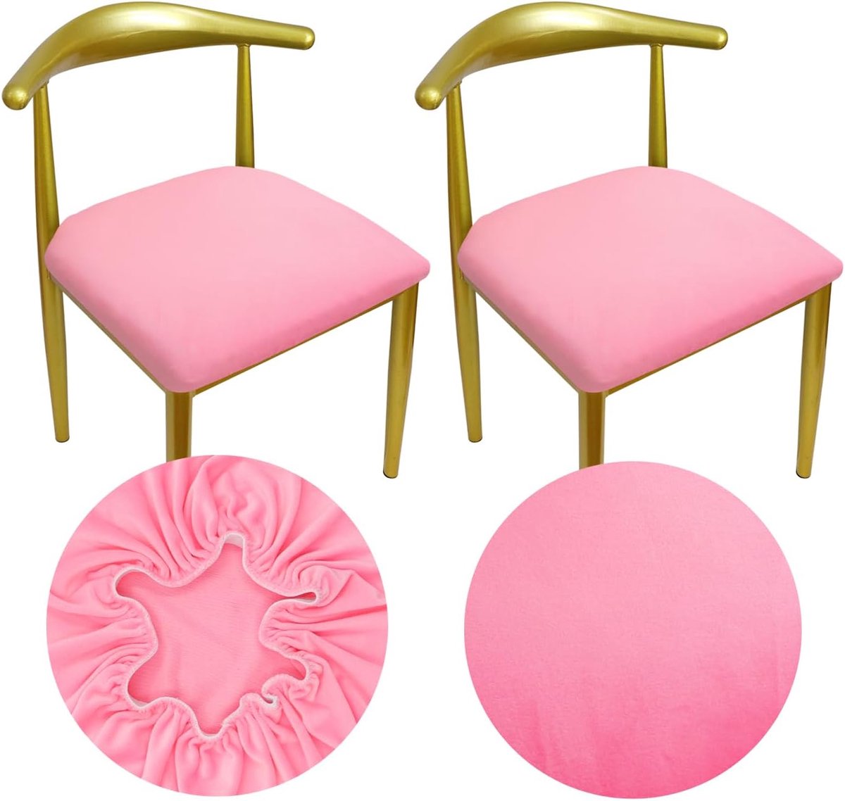 Stoelhoes Voor Stoelen Rond Luxe Stof, Diameter 36-50cm, Elastisch Ronde Rekbare Rimpel Gratis Wasbaar Stofdicht (2, Roze)
