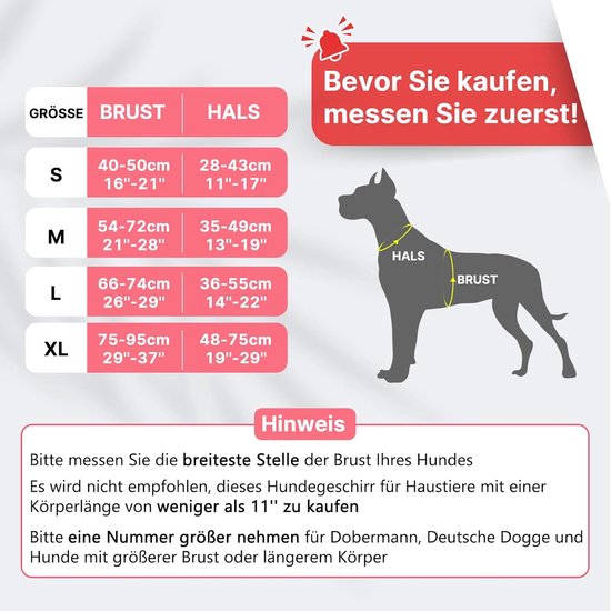 Hondentuigje, grote maat, middelgroot, klein, anti-trektuigje voor honden, verstelbaar met dubbele ring, ademend hondenharnas, rood, L — afbeelding 5