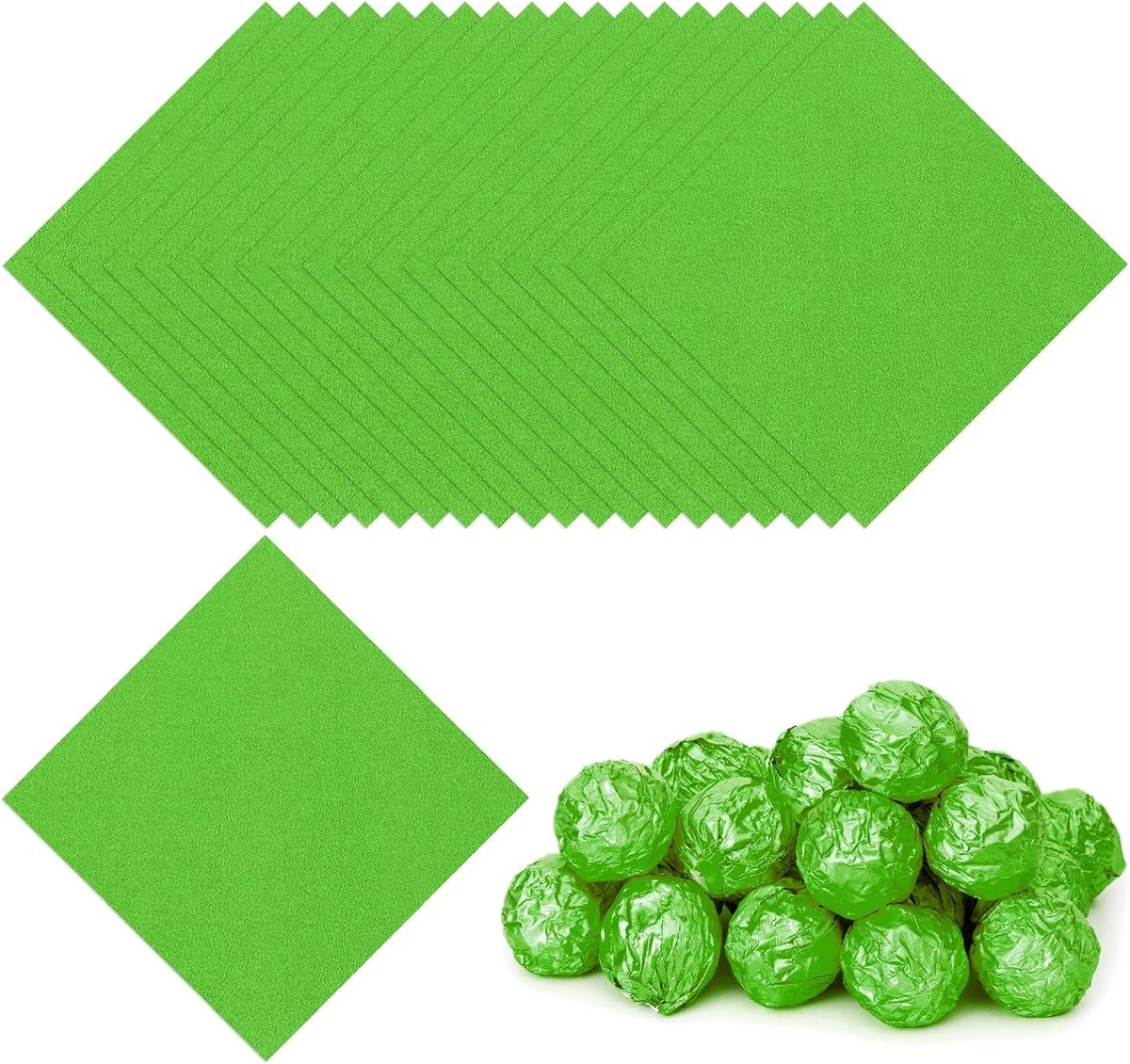 Folie Snoepwikkels 15x5 inch, 100 stuks vierkant oranje patroon aluminiumfolie snoep inpakpapier voor doe-het-zelf chocolade snoep verpakking decoratie, groen