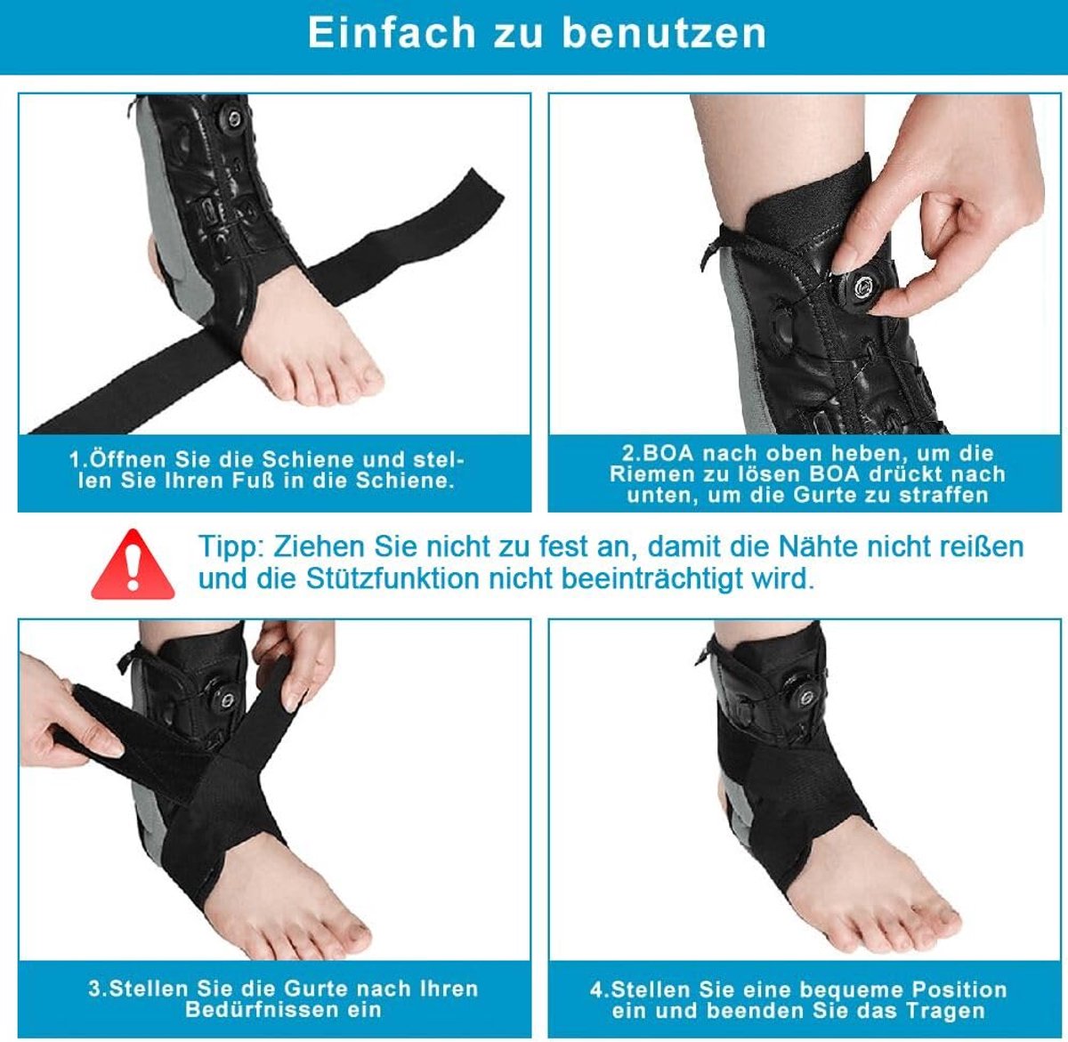 Enkelbrace met Draaiknop - Voetbandage Stabilisator - Ondersteuning Enkel - Afneembare Stabilisatoren - Universeel - Zwart