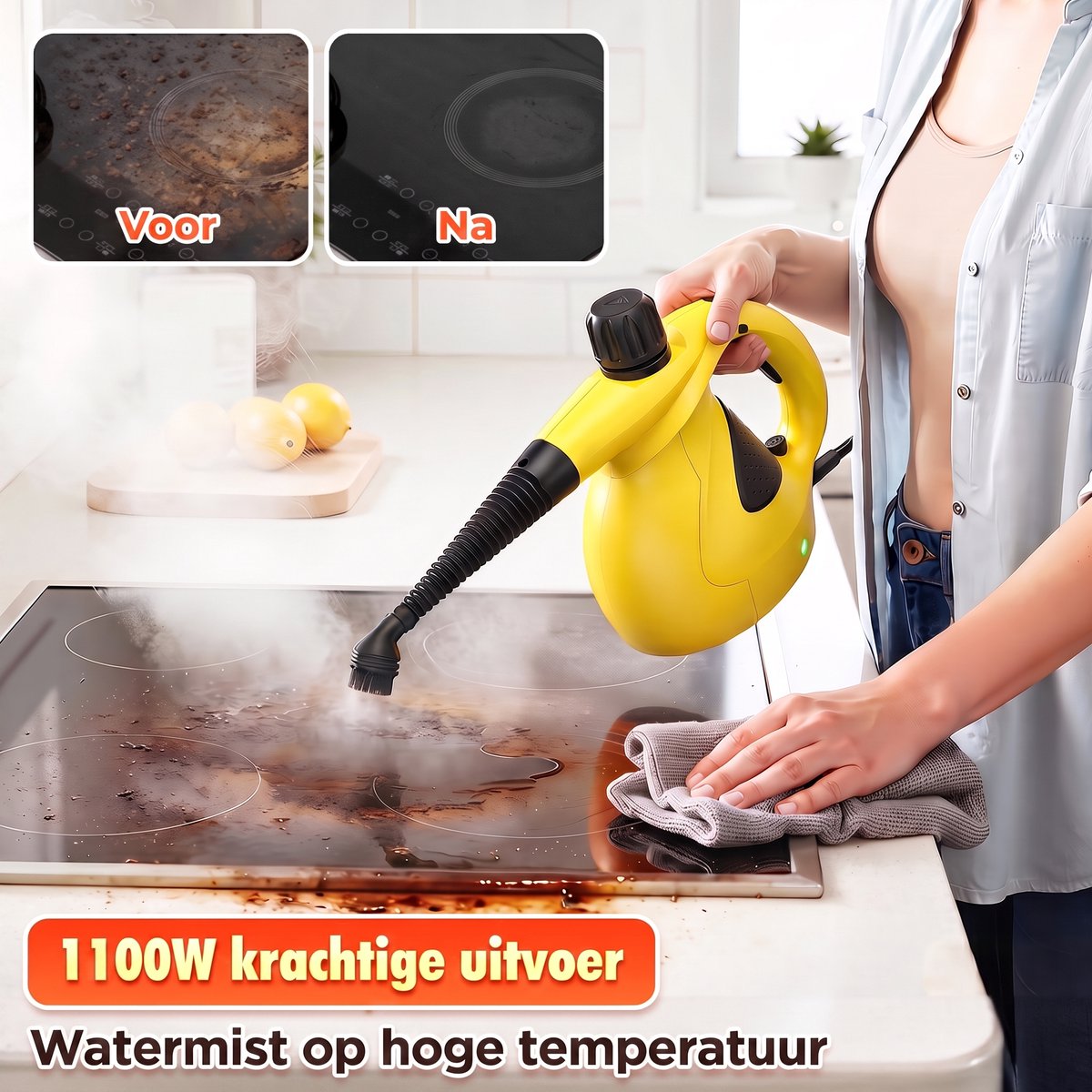 Lubluelu Handstoomreiniger – 1100W – Draagbare Stoomreiniger met kinderslot – 250ml - Krachtig Stoomapparaat - Handstomer – Vlekkenreiniger Voor Keuken, Bank & Meubels - Geel-zwart