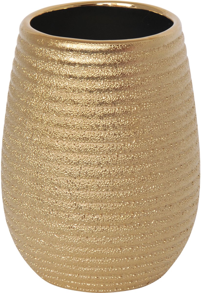 MSV Tandenborstelhouder Keramisch – OMAN Serie Badkamer Accessoires Beker Goudkleurig 8,5 x 10 cm