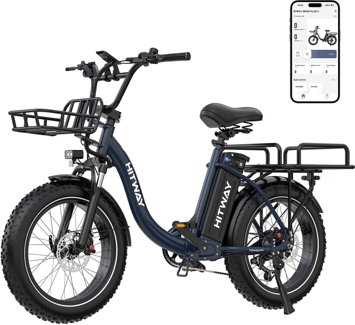 Hitway Elektrische Fiets BK6S Plus R - 20*4.0 Inch Fat Tire City Commuter EBike met Afneembare 48V 27 Ah BMS Lithium Batterij - Mountain E-Bike met 250W Motor - 7 Versnellingen - Maximale Actieradius tot 140-160 KM - Compatibel met APP en NFC