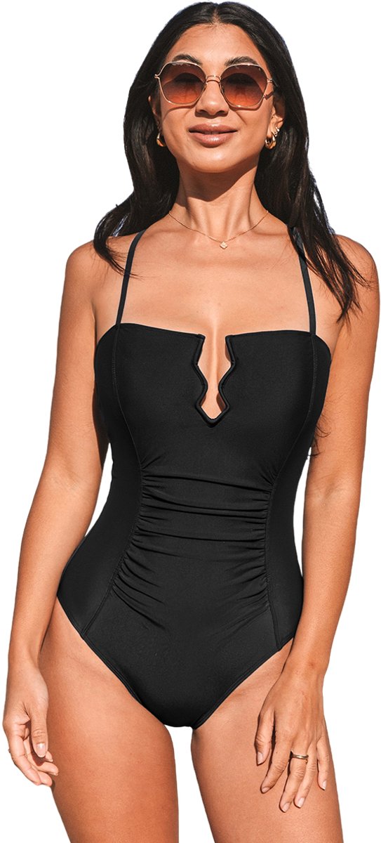 Cupshe Badpak - Cut-out aan de voorkant - Buikcorrigerend - Diepe V-Hals - Dames - Zwart