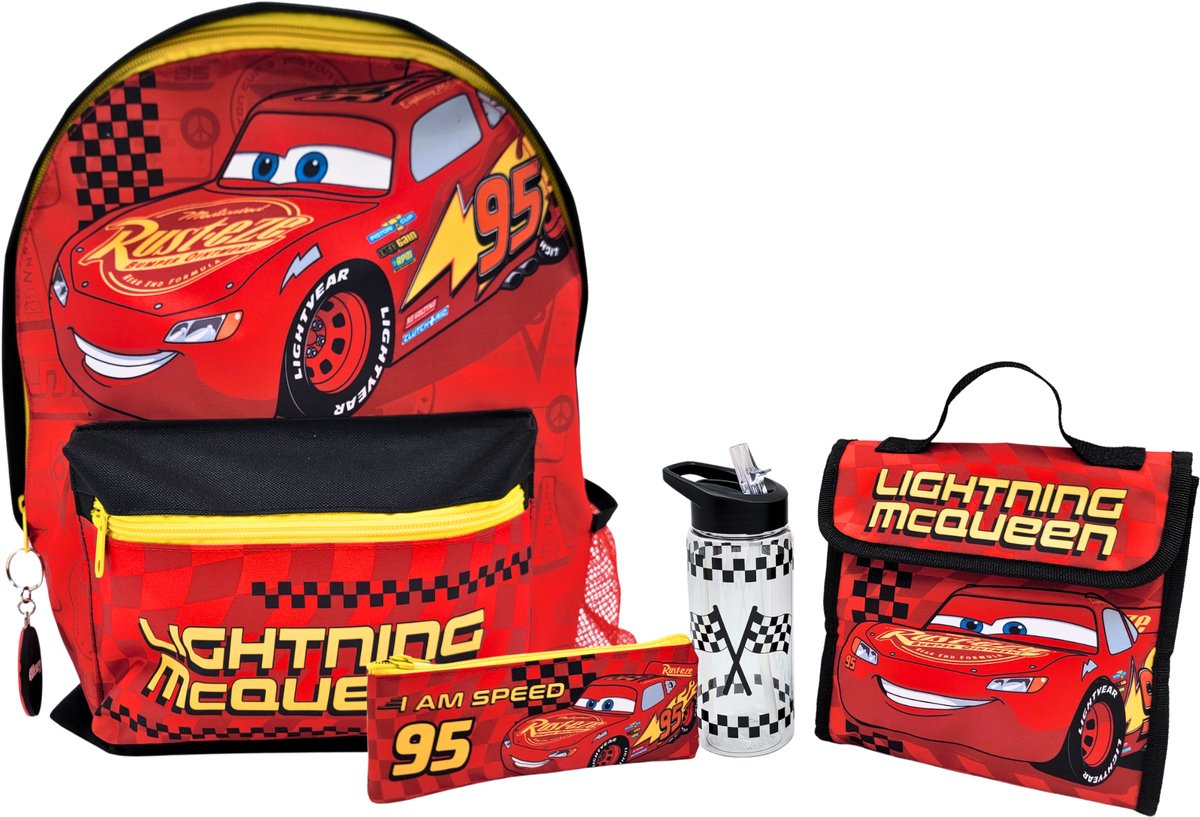Disney Cars Lightning McQueen 5-delige Schoolset met Rugzak, Lunchtas, Drinkfles en Etui