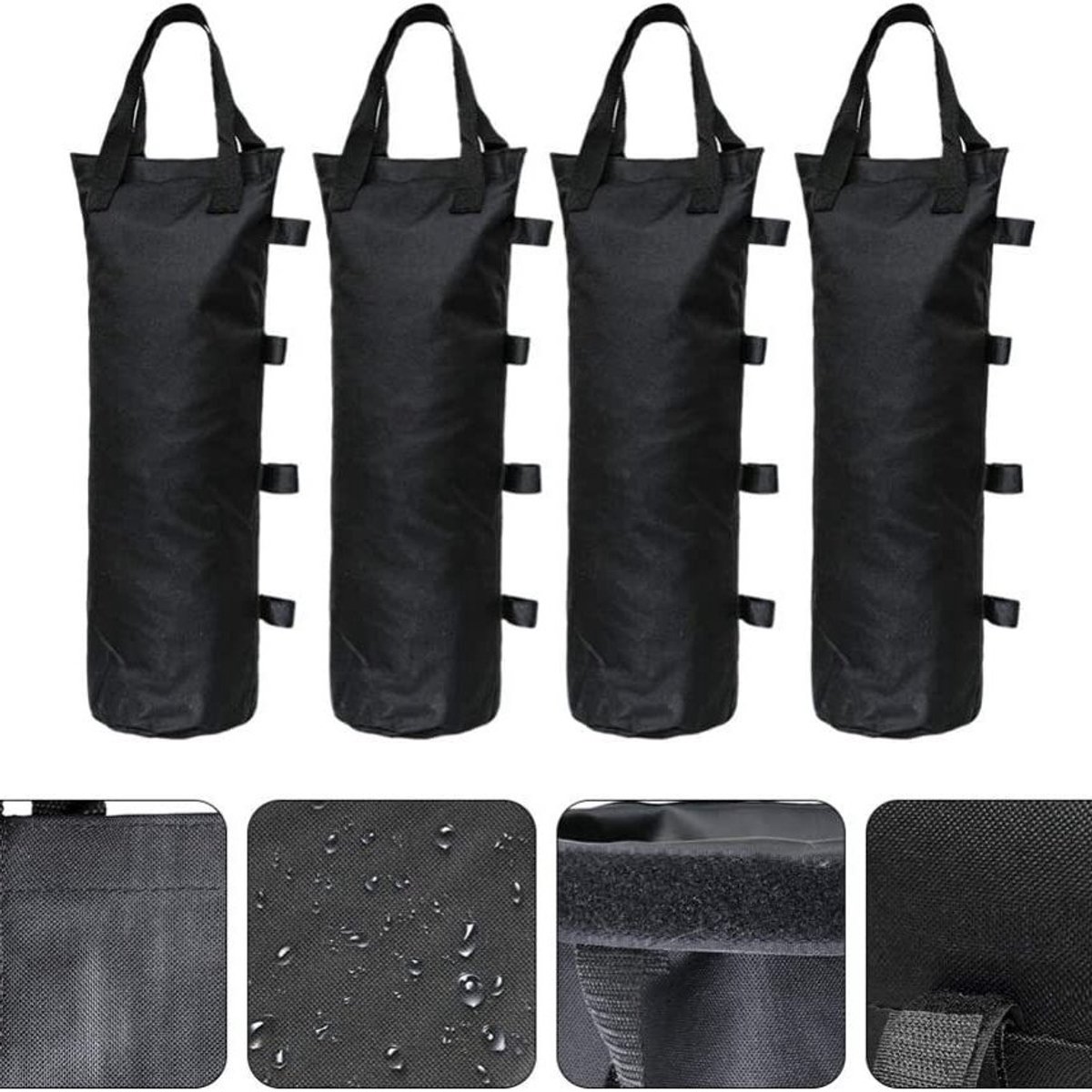 4 stuks - Tentgewichten - Zandzakken - Ballastzakken - Lege Zandzakken voor Partytent - 20 x50cm - Zwart - 10kg Draagvermogen - Paviljoen Gewichten - Klittenbandsluiting - Stabiele Basis