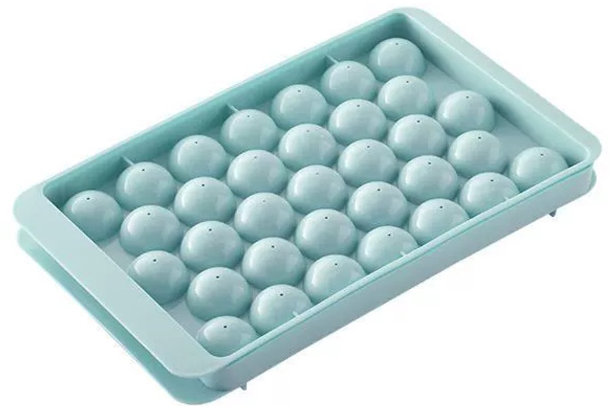 Twee kleine ronde ijsbolvormen/ijsblokjesvormen, geschikt om ijsblokjes van te maken en in te vriezen, perfect voor cocktails, whisky, thee en koffie,blauw