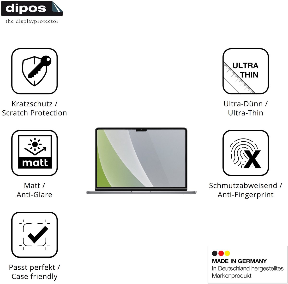 dipos – 2x Matte Beschermfolie geschikt voor Apple MacBook Air M2 13 Inch 2022 | Krasbestendige & antireflecterende Screenprotector Ultra-Thin