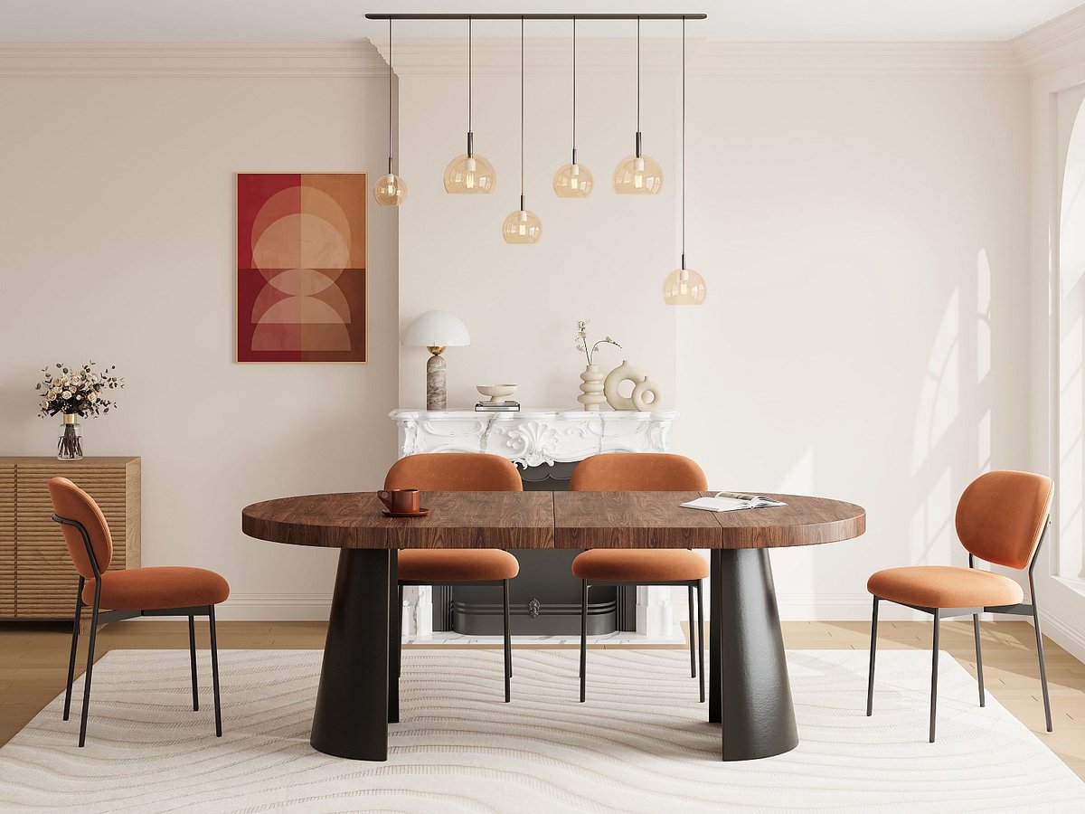 Vente-unique Uitschuifbare eettafel voor 4 tot 12 personen in MDF en zwart Metaal - Natuurlijk donker JARELIA