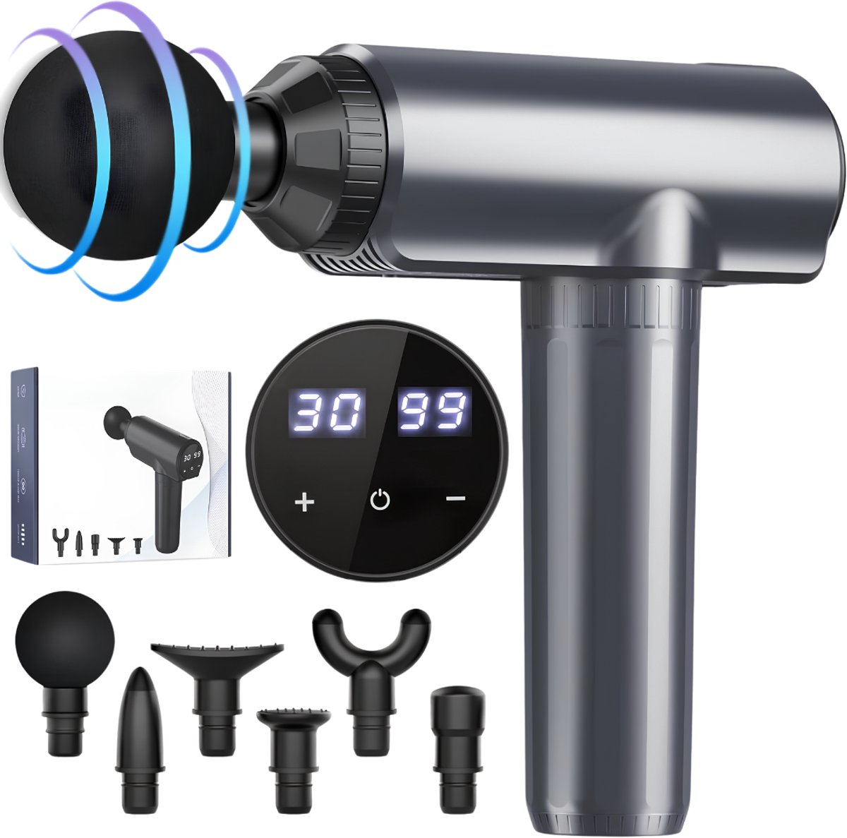 LNMsolutions® Massage Gun - Massage Apparaat - Massage Pistool - Grijs - 19cm x 6cm x 18cm