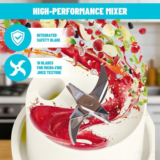 Draagbare Blender - Mini Mixer - Gezonde Drankjes Maken - 6 RVS Bladen - 400 ml - Beige — afbeelding 4