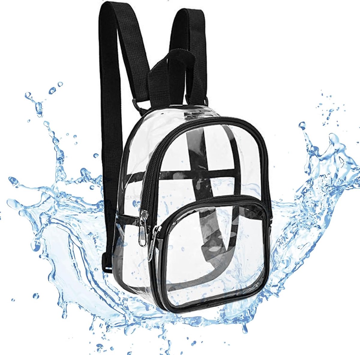 Mini Rugzak - Transparante Rugzak - Doorzichtige RugzakSchooltas - Schooltassen - Waterdicht - Unisex - Voor school, concert, sport en reizen - 23 x 19 x 7 cm - Zwart