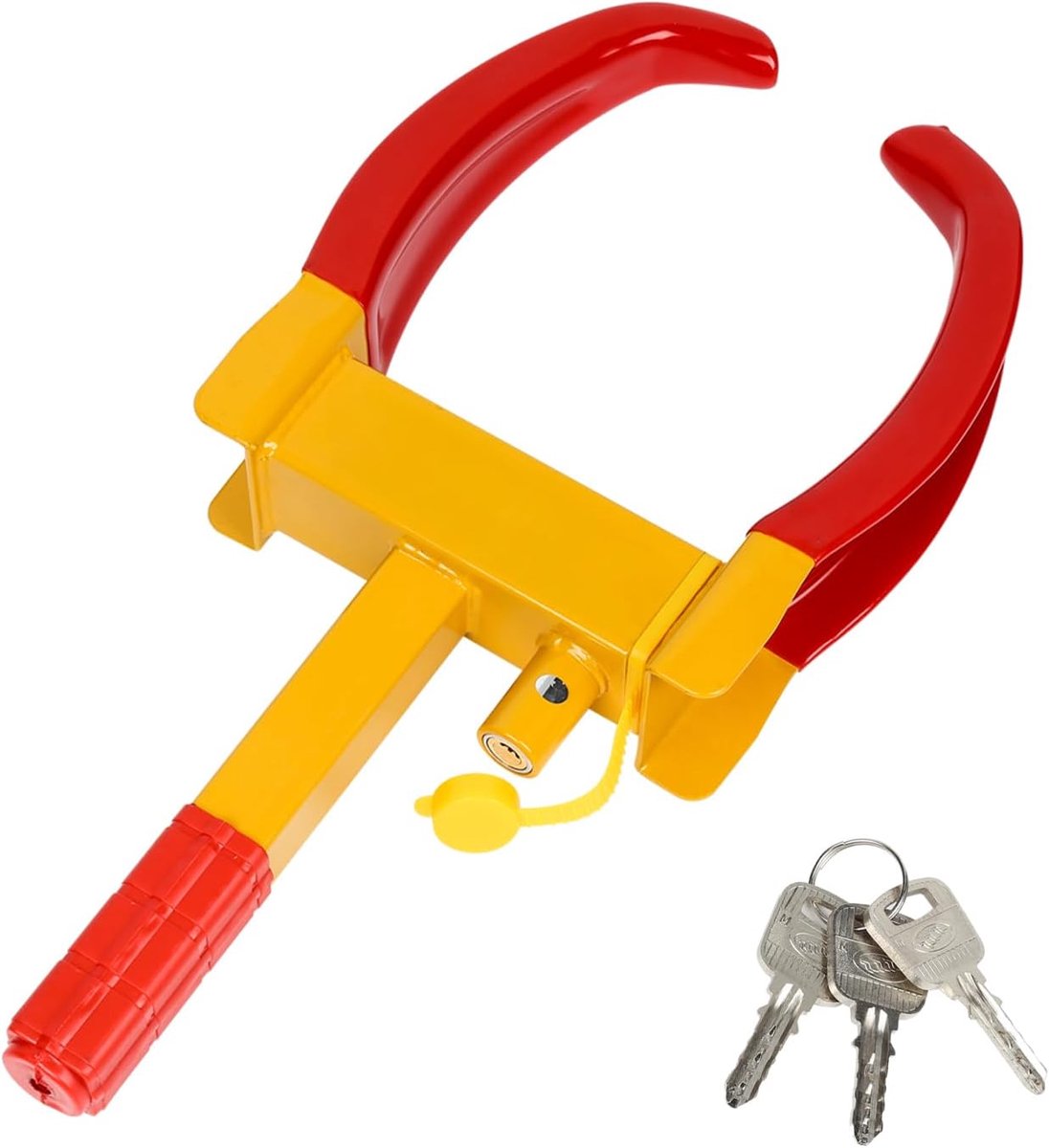 1 stuk wielklauw, bandenklauw, immobilisatieblokkering met 3 sleutels, parkeerklauw, diefstalbeveiliging, PVC-bescherming, sluitcilinder van messing wielklauw voor aanhangers voor auto's, caravans, aanhangers