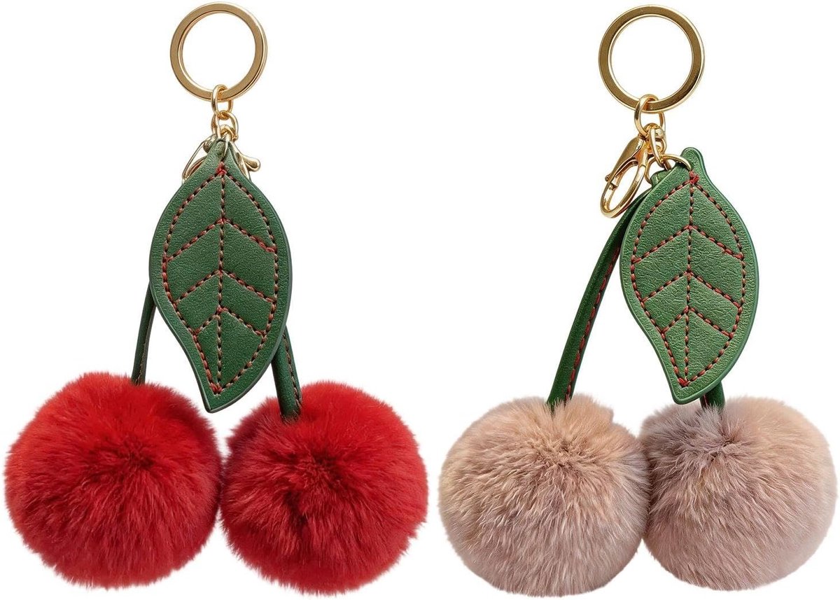 2 Cherry Pompon Ornamenten, Pluizige En Leuke Vorm, Heldere Kleur Ornament, Hangers Voor Tassen En Auto ' S, Dagelijkse Decoratie Kleinigheden.