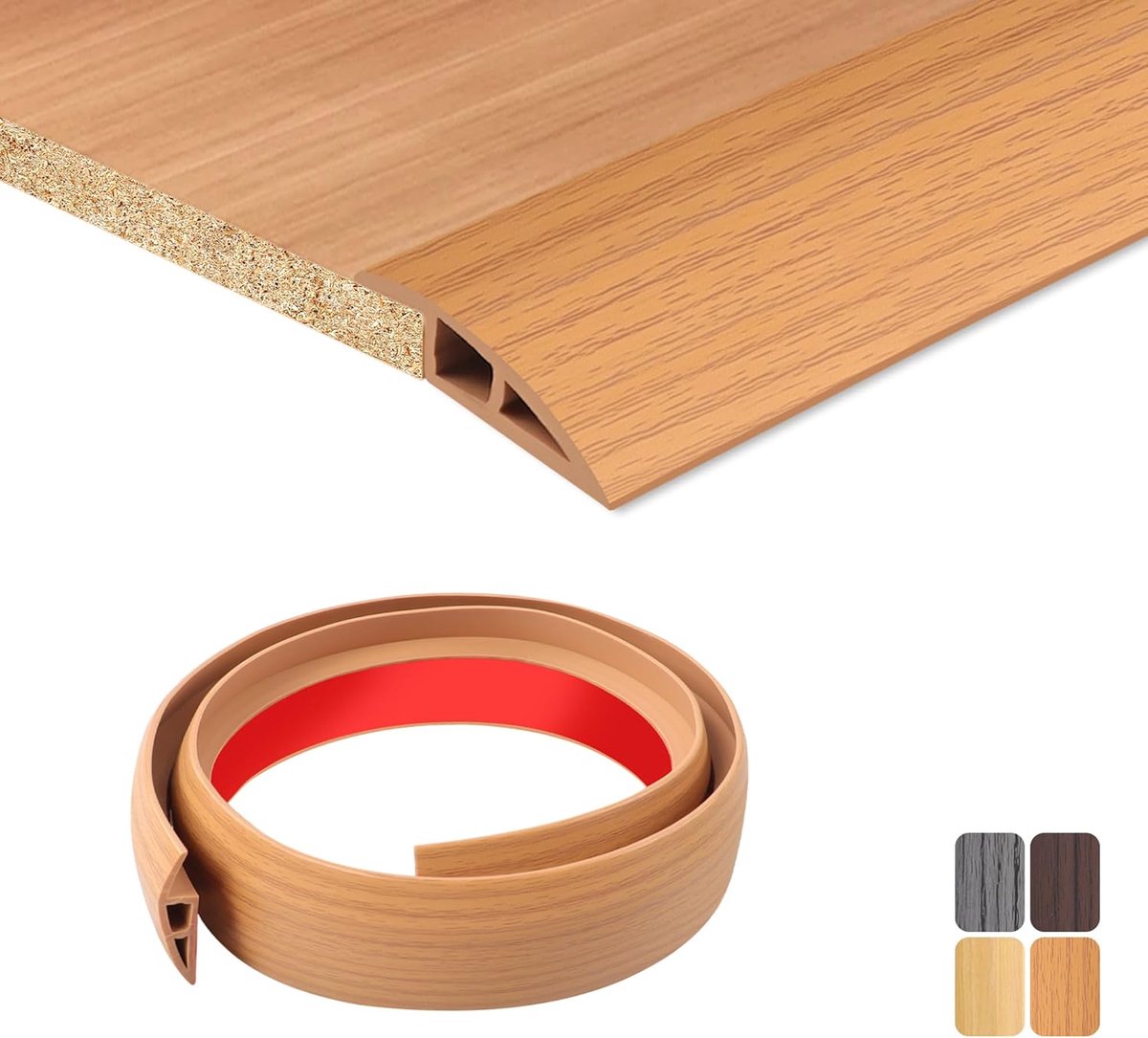 100 x 5 cm overgangsstrip, zelfklevend, flexibele drempelstrip, antislip, pvc-deurdrempelstrip voor het afdekken van deuropeningen, tegeltapijt naar tegels (gele houtkorrel)