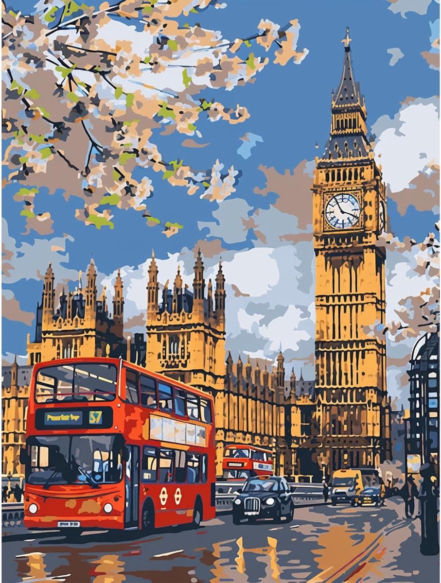 Verf op nummer voor volwassenen London Street, schilderen op nummer canvas kits met acrylverfborstels, doe-het-zelf ambachtelijke olieverfschilderij kunstkits voor volwassenen, muurdecoratie