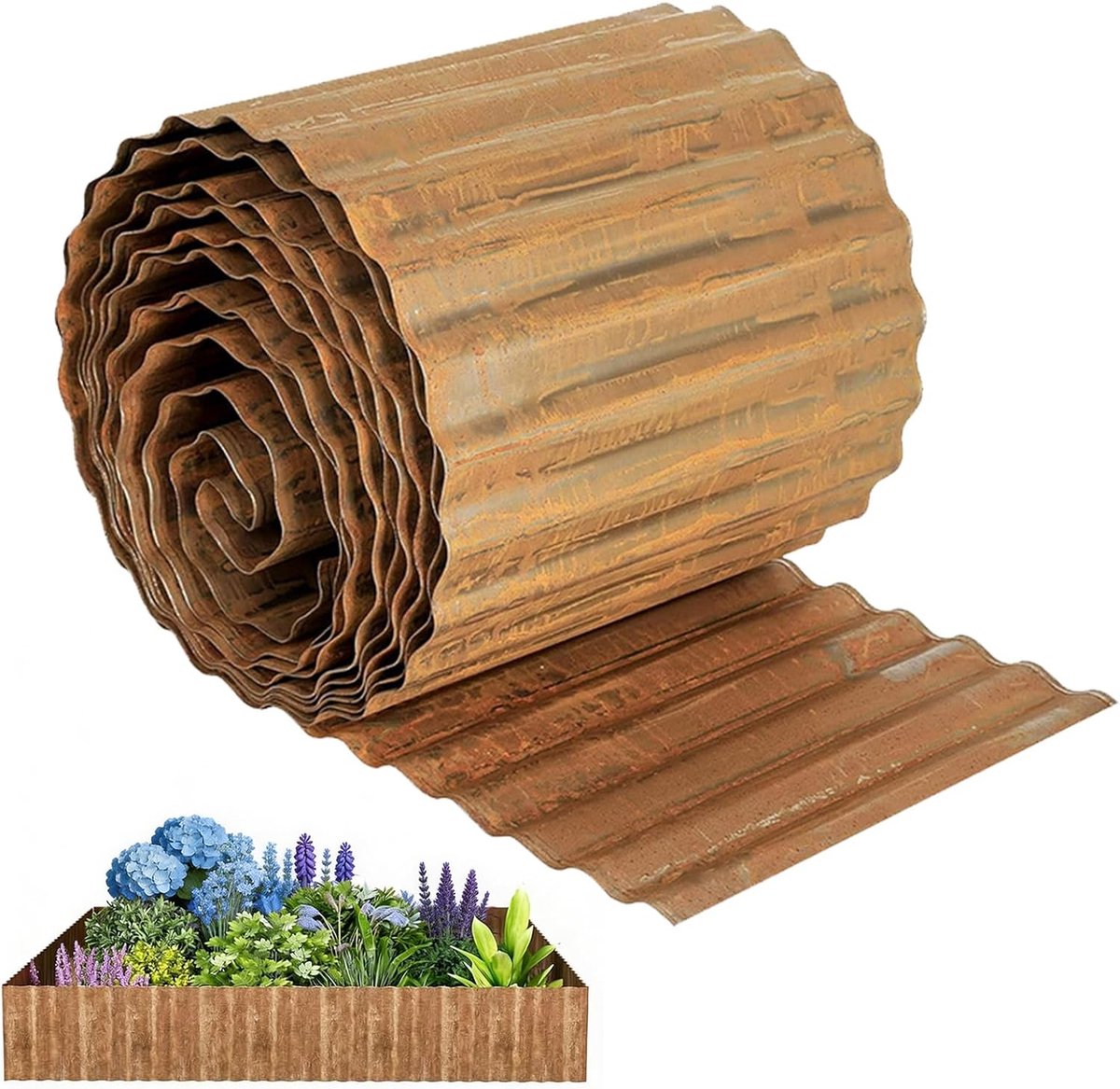 gazonrand metalen bloembed omranding voor tuin - 20 x 600 cm gegolfde bloembed omranding voor landschapsarchitectuur, bloembed en doe-het-zelf gazon
