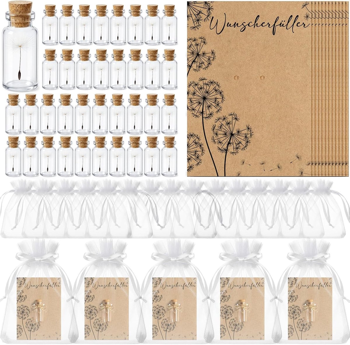 36 Set Kleine Wensvervuller Echte Paardenbloem in Een Pot Wenskaart Vuilniszak Henneptouw Bedanktcadeau Geluksbrenger Klein Cadeau Feestgunst Voor Kerstmis Verjaardag Bruiloft