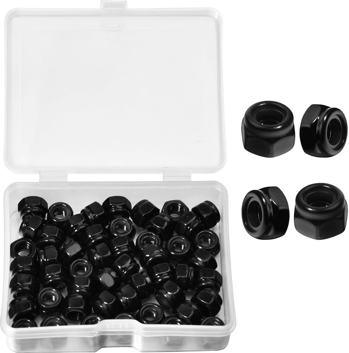 50 stuks M4 x 0,7 mm tegenmoeren, metrische zelfborgende zeskantige borgmoeren van nylon, zelfsluitende zelfsluitende moer verzinkt, zwart voor auto, machine, meubels