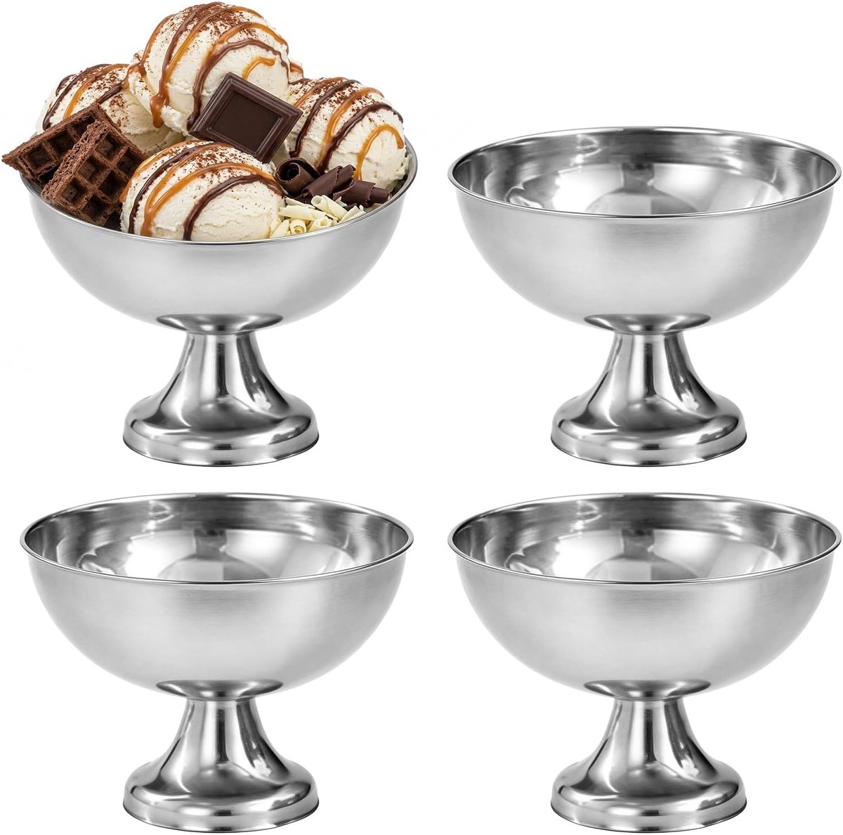 4 stuks ijsbekers van roestvrij staal, 240 ml, roestvrij staal, dessertschaal, roestvrij staal, ijsbeker, dessertkom voor thuis, restaurant en feest, zilver, spiegelgepolijst, 304 geschikt voor