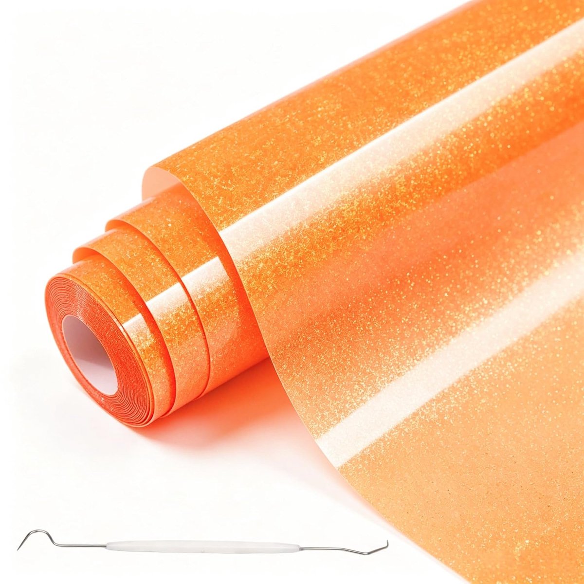 Iron On Heat Transfer Vinyl Paper 30×200 cm,Plotterfolie Textiel Transferfolie Plotter Flexibele Folie,Gemakkelijk Snijden voor Cricut,T-shirt,Stoffen (Oranje glitter)
