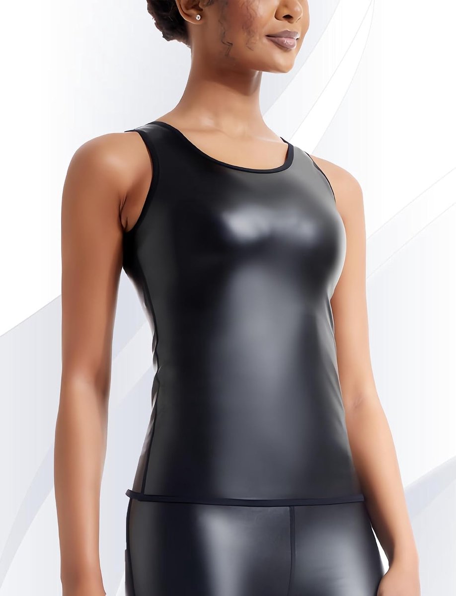Top van leer, mouwloos, voor dames, kunstleer, bovenstuk, latex, slimfit, voor rave outfit, party, club, nachtkleding, wetlook, XS-2XL